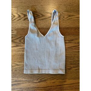 NikiBiki Ribbed Stripe V-Neck Crop Tank — Blue Gray | One Size